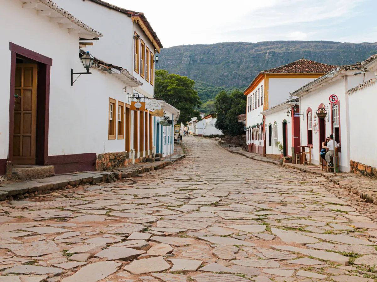 Tourists removed from a cobblestone street in Tiradentes, Brazil